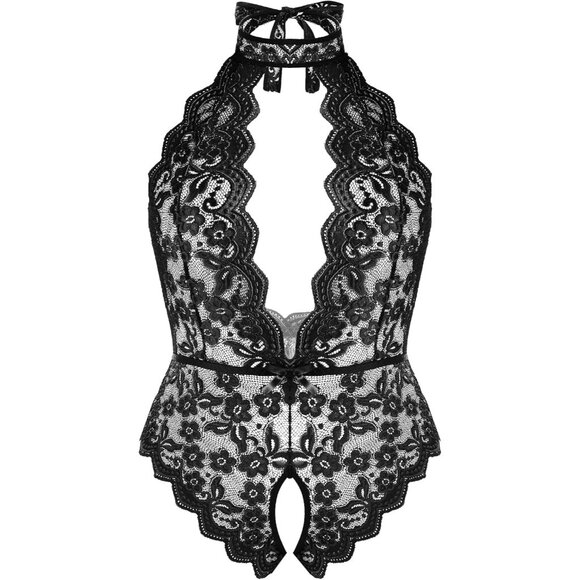 Soft Plus Size Lace Nightgown with Adjustable Halter Neck - Comfort Fit 18 Plus - Picture 2 of 7